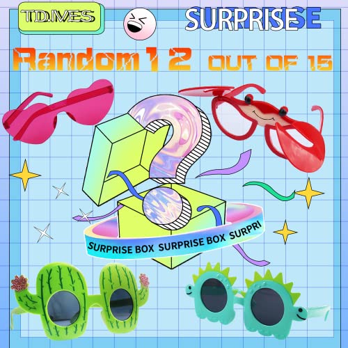 TD.IVES 12 Pack Funny Party Sunglasses, Novelty Fun Glasses, Cool Costume Masks for Adults, Party Supplies, Photo Booth Pr...