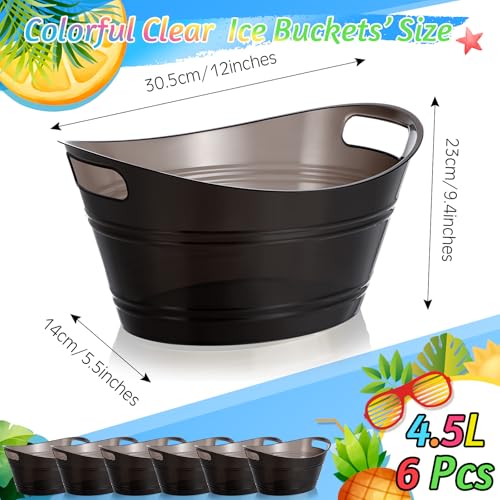 meekoo 6 Pcs Plastic Ice Buckets Bulk with Handles 4.5L Oval Storage Tub Large Capacity Ice Drink Bucket for Party Bar Win...