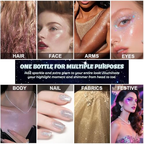 Bronze Highlighter Spray for Face and Body, Rich Color Loose Shimmer Powder Long Lasting Sparkly Spray High Gloss Makeup f...
