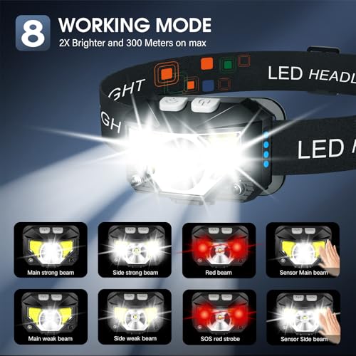 LHKNL Headlamp Flashlight, Lumen Ultra-Light Bright LED Rechargeable Headlight with White Red Light, 2-Pack Waterproof Mot...