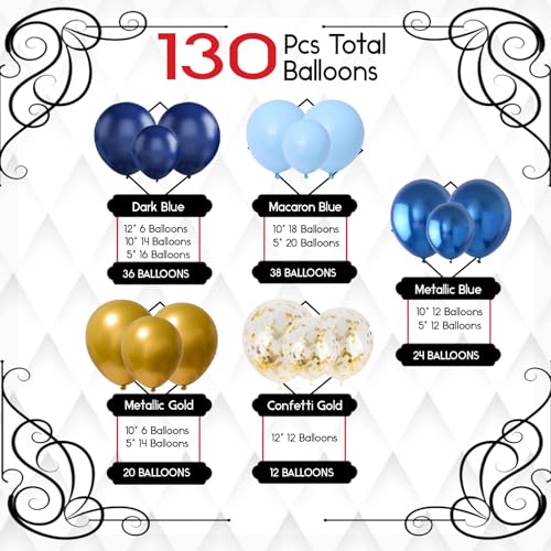 Archloon Blue Balloon Arch Kit, 134pcs Blue Balloon Garland Kit with Metallic, Macaron blue Balloons and Gold Confetti Bal...