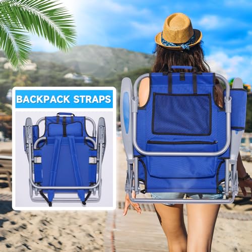 Canpsky Portable Beach Chair for Adults, Outdoor Camping Chair Lay Flat Folding Backpack Beach Reclining Chair with 5 Posi...