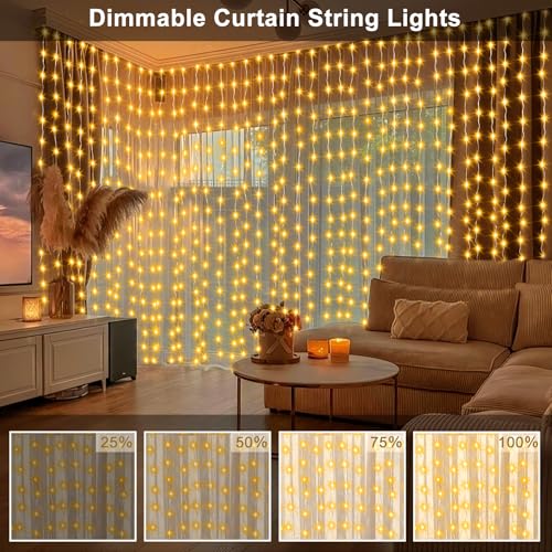 echosari 300 LED Curtain Lights, 9.8Ft x 9.8Ft USB Plug in Christmas Fairy Curtain Lights with Remote, Hanging String Ligh...