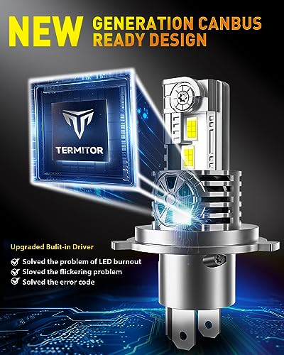 Termitor Upgraded H4/9003 Light bulb Hi/Low Beam, 50000LM 900% Super Brighter, 6500K Cool White, HB2 Fog Light Bulbs with ...
