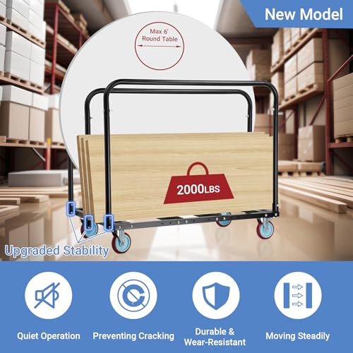 Eastrexon Updated Folding Table Cart, 5" Swivel Wheels Heavy Duty Table Dolly, Drywall Dolly Cart w/ 2000 LBS & 10 Table C...