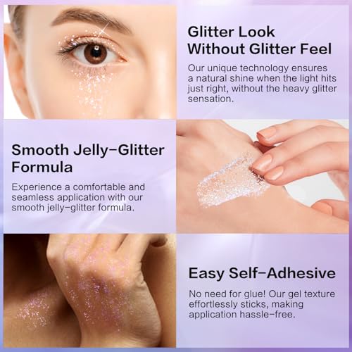 LANGMANNI Holographic Body Glitter Gel for Body, Face, Hair and Lip.Color Changing Glitter Gel Under Light. Vegan & Cruelt...