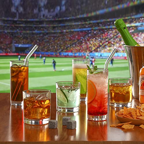 [ 12 Pack ] Glass Cups with Glass Straws, 12oz Highball & Rock Drinking Glasses, Everyday Drinkware Glasses Set, Cute Tumb...