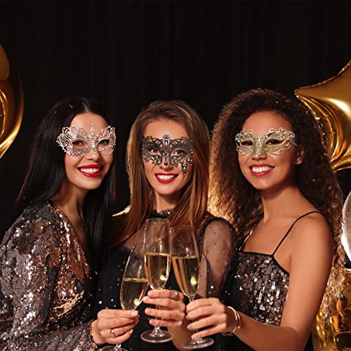 Thmyo Women's Laser Cut Metal Venetian Halloween Mardi Gras Party Mask(Rose gold)