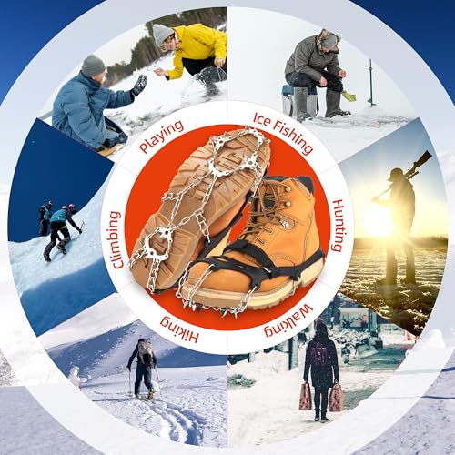 WASSERFLUX Crampons Ice Cleats for Shoes and Boots, 19 Stainless Steel Spikes Traction Snow Cleats for Hiking, Snow Climbi...
