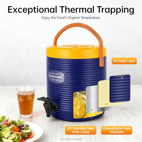 HIFMGHE Insulated Beverage Dispenser, 3 Gallon Ice and Hot Drink Dispenser with Spout, 24-Hour Portable Stainless Steel In...