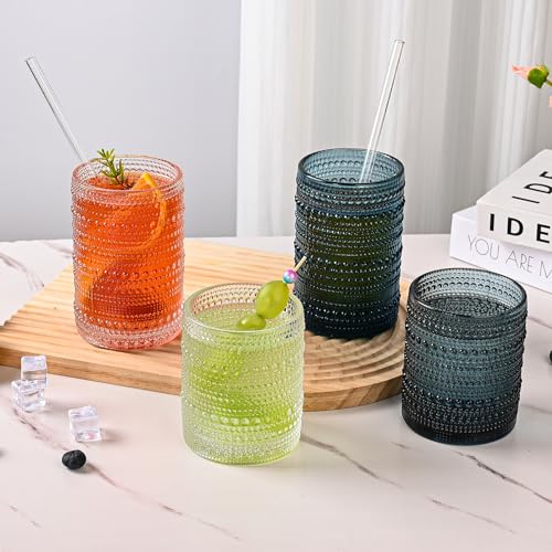ZMOWIPDL Vintage Glassware Drinking Glasses Set of 12,Blue 12oz & 15oz Hobnail Glass Cups,Embossed Water Tumbler,for Beer,...