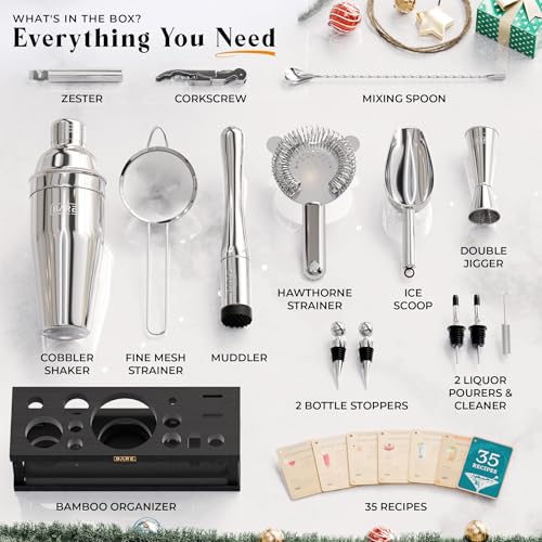 BARE BARREL® Mixology Bartender Kit Bar Set | 16-Piece Cocktail Shaker Set | Martini Barware Mixing Tools for Home Bartend...