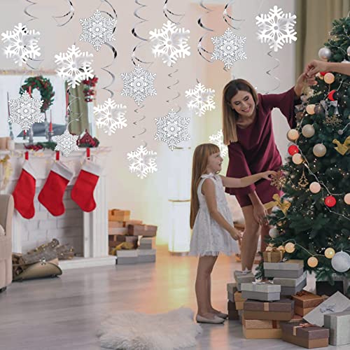 Ouddy Life 51 Pcs Christmas Snowflake Swirl Hanging Decorations, White Silver Snowflake Ornaments Decorations for Christma...