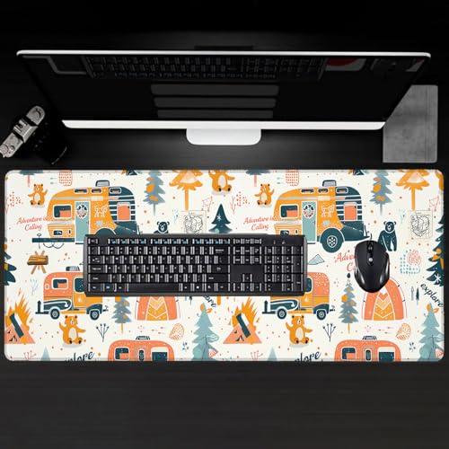 VODRM Adventure Camping Large Gaming Desk Mat,Rubber Non-Slip Outdoor Camper Mouse Pad,31.5x11.8x0.12in Extended Picnic Mo...