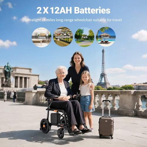 28lbs Ultralight 28 Miles Long Range 100% Carbon Fiber Travel Electric Wheelchairs for Adults, FreeWink Foldable Portable ...
