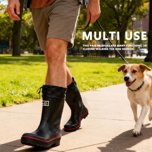 E KAINI Mens Rain Boots Water boots Waterproof PVC Rubber Boots Outdoor Mud Boots,Comfort Lightweight Mid-Calf Gardening F...