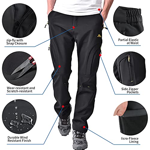 Toomett Men's hiking Snow Pants Skiing Winter Insulated Fleece lined Outdoor Water Repellent camping,walking,fishing