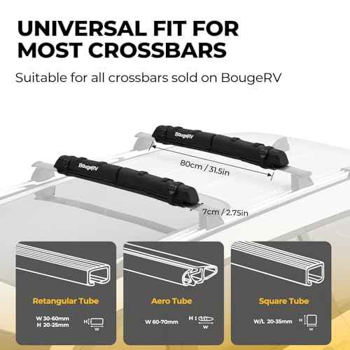 BougeRV 2.0 Soft Roof Rack Pads for Crossbars Protective, Water-Resistant Pads Surfboard Car Rack SUP Kayak Canoe Ladder Luggage Carrier, Universal for Cross Bars, Include 2 Endless Ratchet Straps