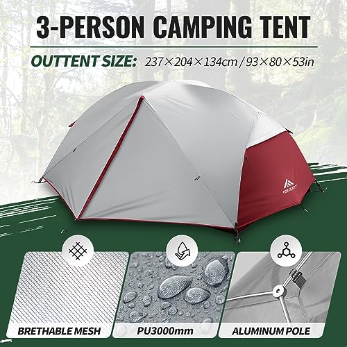 Forceatt Tent for 2 and 3 Person is Waterproof and Windproof, Camping Tent for 3 to 4 Seasons,Lightweight Aluminum Pole Ba...