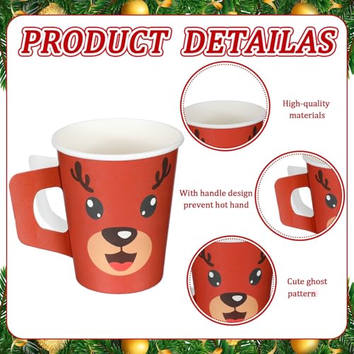 Mumufy 100 Pcs Christmas Disposable Cups with Handles 9 oz Xmas Coffee Paper Cups for Hot Chocolate, Cocoa & Beverages Bul...