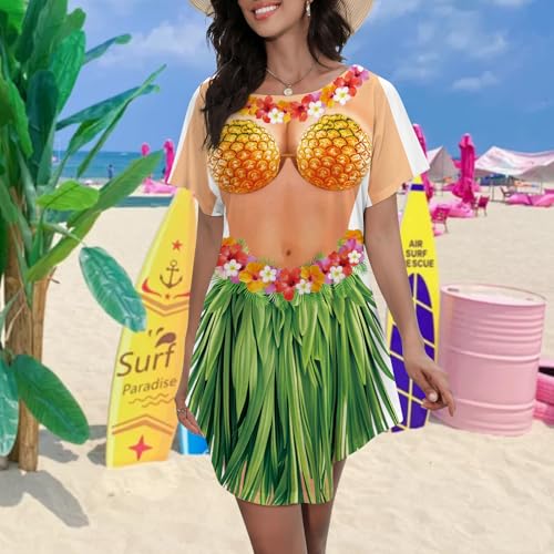 Women's Bikini Body Printed T Shirt Short Sleeve Beach Cover Up Luau Party Hawaiian Shirt