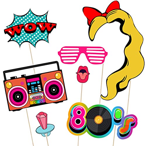 LUOEM 21pcs 80's Photo Booth Props Funny Birthday Party Photo Props with Wooden Sticks Creative Party Supplies, for 1980s ...