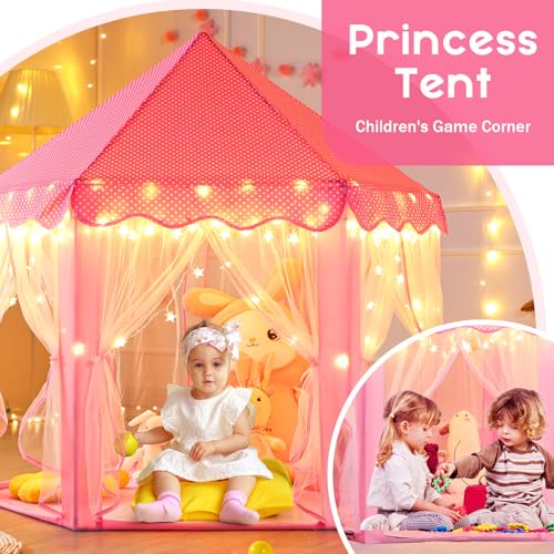 Monobeach Princess Tent Girls Large Playhouse Kids Castle Play Tent with Star Lights Toy for Children Indoor and Outdoor G...