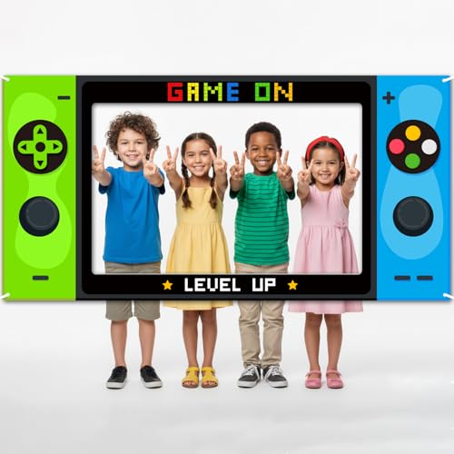 Video Game Party Decorations Large Gaming Console Birthday Photo Booth Props 73 x 37In Level Up Fabric Party Photography B...