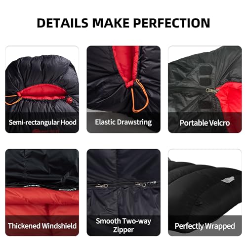 QEZER Down Sleeping Bag for Adults 620 Fill Power 0 Degree Sleeping Bag Cold Weather Ultralight with Pouch for Backpackin...
