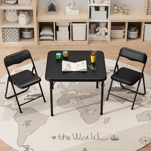 CuisinSmart Folding Card Table and Chair Set of 3, Portable Square Card Table with 2 Padded Chairs, Foldable Chairs and Ta...