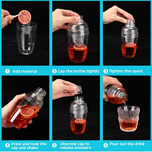 7 Pcs Plastic Cocktail Shaker Set Drink Mixer with Mark Clear Drink Cocktail Shaker and Measuring Jigger Set Ounce Cup Cle...