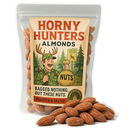 Horny Hunters Almonds - A Bold Roasted Snack for Outdoorsmen on the Trail. Funny Gag Gift for Hunters, Camo Men, and Deer ...