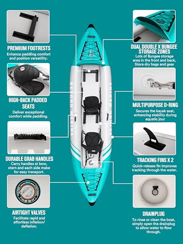 Inflatable Kayak 2 Person Adult - BEYOND MARINA Tandem Kayak with Drop Stitch Floor, Touring Kayak with Aluminum Paddles, ...