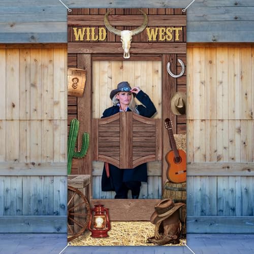 Wild West Party Decorations West Cowboy Photo Booth Prop Western Door Rodeo Banner Large Fabric Cowboy Backdrop Background...