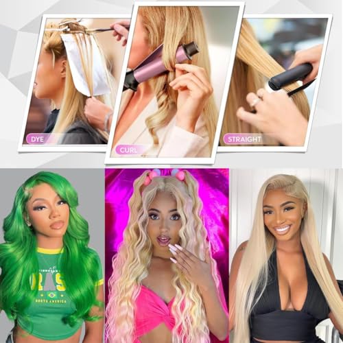 613 Human Hair Body Wave Blonde Bundles with Closure (12 14 16 +10 Inch) 100% Unprocessed 12A Grade Brazilian Virgin Hair Extensions bundles with 4 X 4 Lace front Free Part for Women