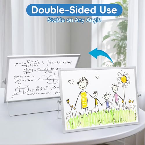 Dry Erase Magnetic White Board, 16" x 12",Double-Sided Desktop Whiteboard with Stand, Portable Magnetic Tabletop Erase Boa...