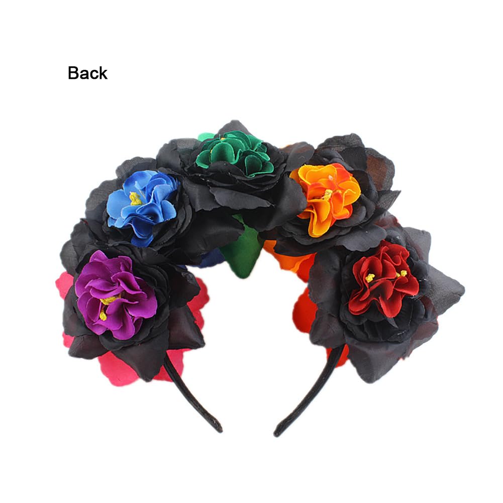 Lofruiin Women's Bohemian Rose Flower Crown Mexican Day of The Dead Headband Halloween Party Costume Headpiece (A- Colorful 2, F