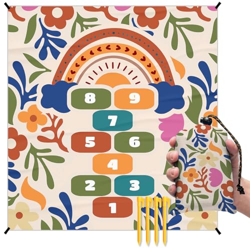 Xmsaitar Boho Floral Game Pocket Picnic Blankets, Funny Mini Beach Camping Blanket Waterproof Sandproof for Kids,Botanical...
