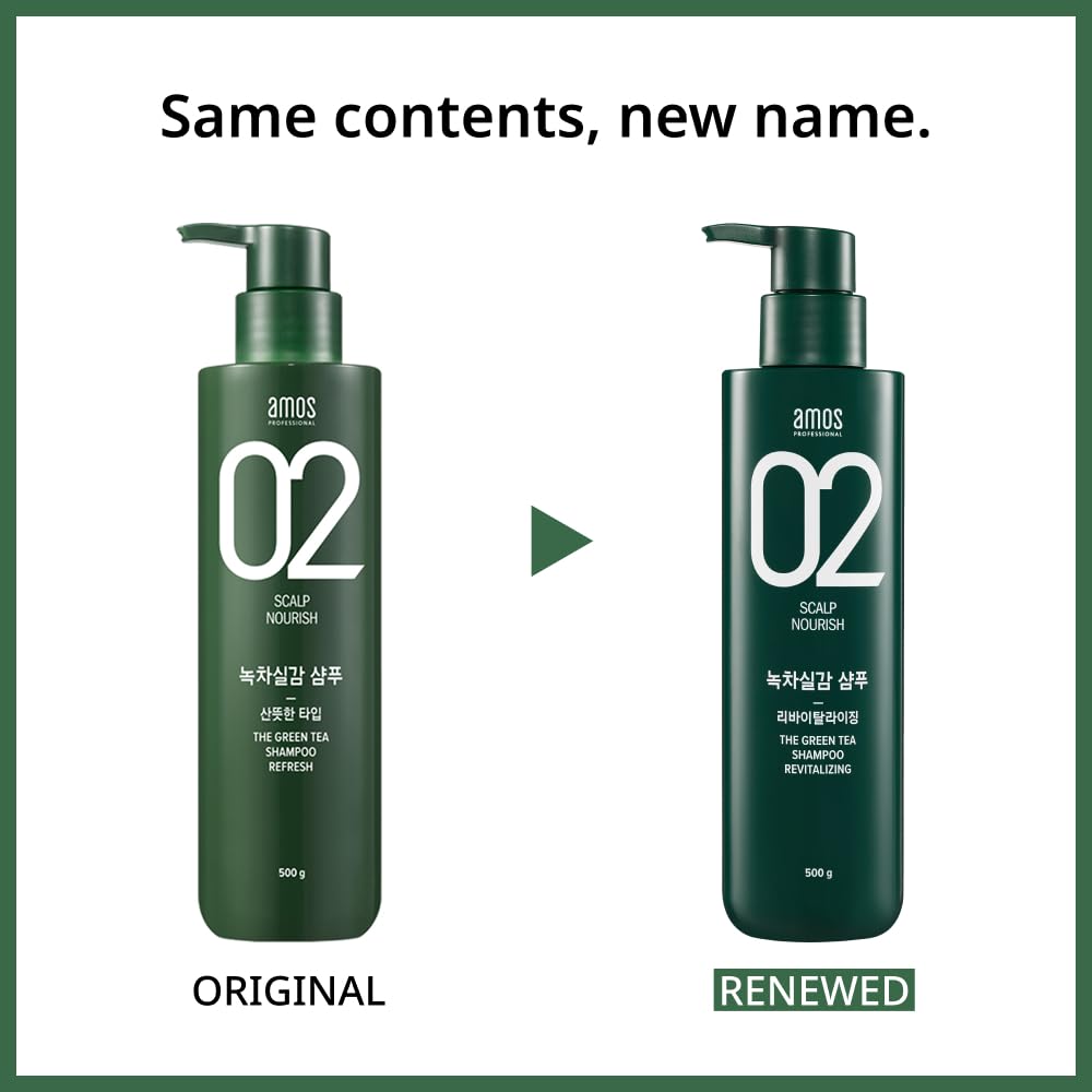 AMOS PROFESSIONAL The Green Tea Shampoo Refresh [For Oily Scalp] 17.6oz (500g) | Anti-Hair Loss Korean Hair Growth Shampoo for C