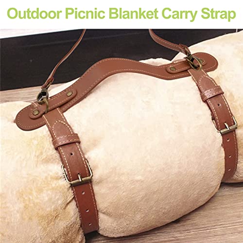 UFURMATE Picnic Blanket Carry Strap with Adjustable Shoulder Strap PU Leather Portable Beach Mat Carry Strap Belt for Outd...