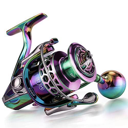 Sougayilang Fishing Reel, Colorful Aluminum Frame Spinning Reels with - 12+1 Stainless BB, Oversize Aluminum Handle for Sa...