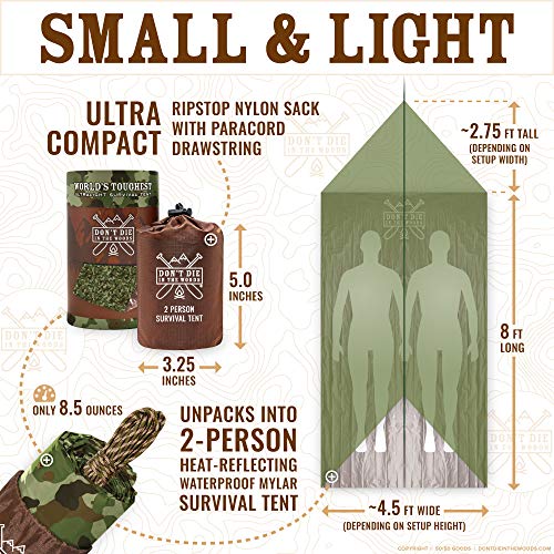 Don't Die In The Woods - Survival Tent - Made with Extra-Thick Space Blanket Thermal Mylar - Emergency Shelter Tube Tent -...