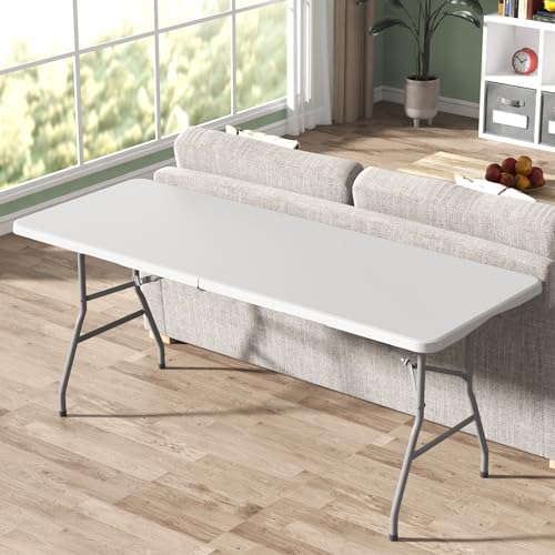 TRINEAR 6FT Folding Table, Portable Plastic Folding Table, Foldable Dining Tables with Carrying Handle for Party, Picnic, ...