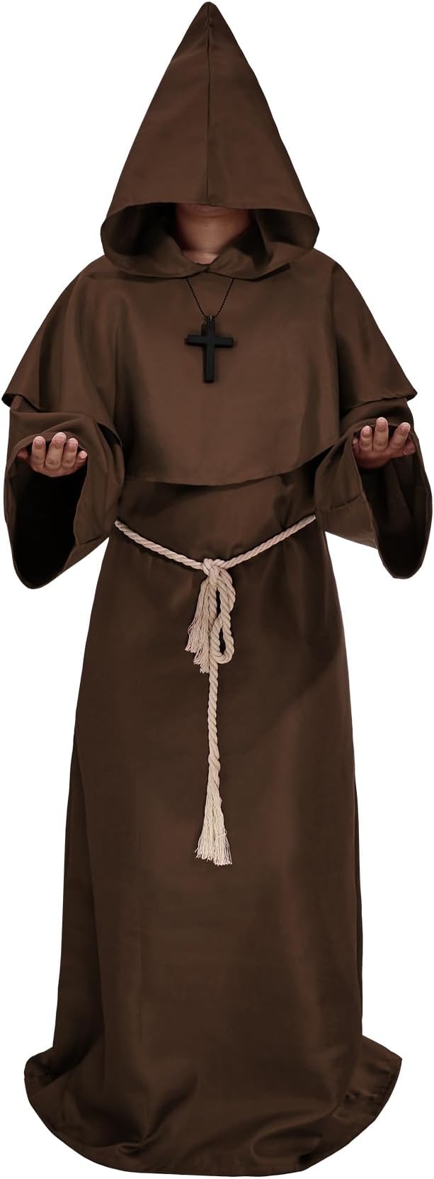 UpFind Medieval Hooded Monk Robe Costume Friar Priest Robe Cloak Renaissance Costume Men Halloween Costume Wizard Robe