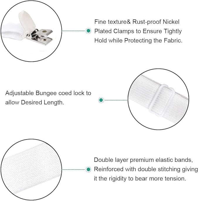 4Pcs Adjustable Bed Sheet Straps Clips, Elastic Mattress Sheet Fasteners Holder and Suspenders, Grippers to Hold Sheet, Mattress, Sofa, Couch, Table Cloth, Recliner Ironing Board Cover and More