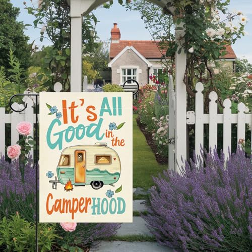 Artofy It's All Good in The Camper Hood Small Decorative Garden Flag, Camping RV Campfire Floral Yard Lawn Outside Decor, ...