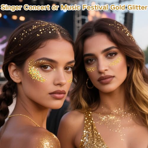 Paminify 4 Jars Gold Face Glitter,Mardi Gras Outfit for Women,Sparkle Gold Body Hair Glitter,Carnival Mardi Gras Makeup Ac...