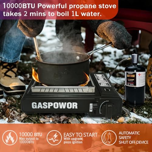 Propane or Butane Stove with Windblocker, Dual Fuel 10,000 BTU Propane Stove for Camping, Automatic Ignition,Gas Portable ...