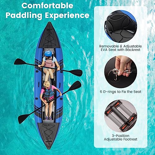 GYMAX Inflatable Kayak, 12.5Ft 507lbs Tandem Kayak with 2 Aluminum Paddles, 2 Padded Seats, Footrests, 2 Fins, Hand Pump, ...