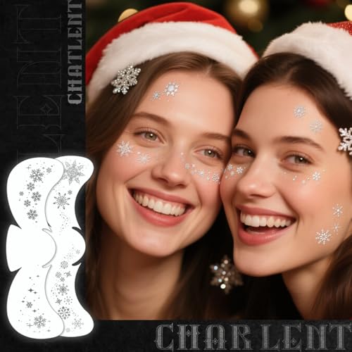 CHARLENT Glitter Snowflake Freckles Face Tattoos - 18 Sheets Waterproof Silver Temporary Makeup Patches for Women Christma...